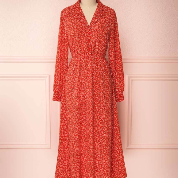Elegant Red Floral Women's Dress - Picture 1 of 8